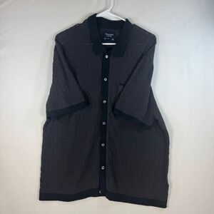 Abercrombie & Fitch Men XXL Black Cable Knit Button Up Short Sleeve Polo Sweater